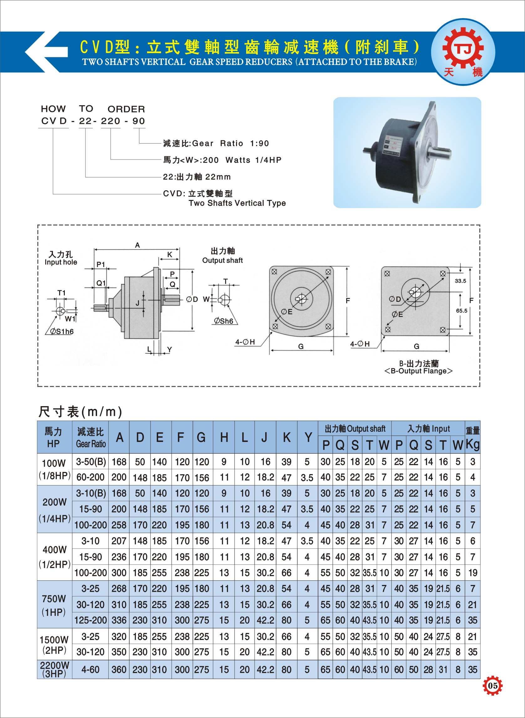 雙軸齒輪減速機參數圖